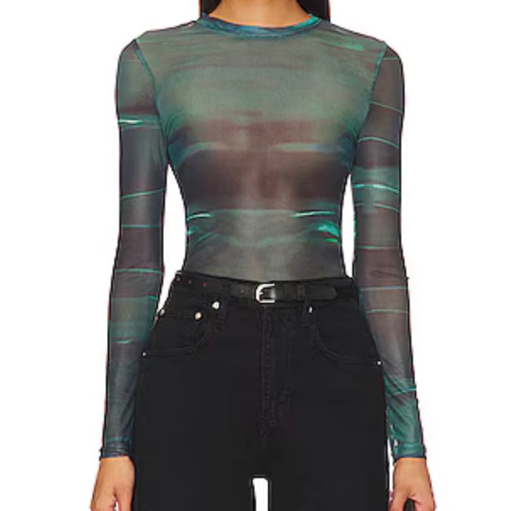 Elegant Sheer Long Sleeve Top in teal Green